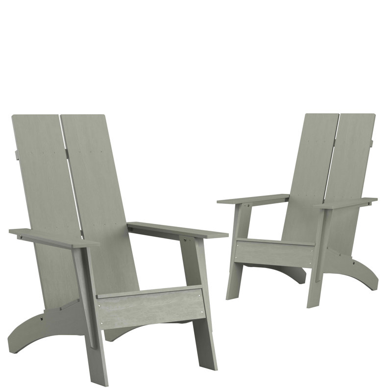 Balasi Modern Dual Slat Back Indoor/Outdoor Adirondack Style Chairs, Gray