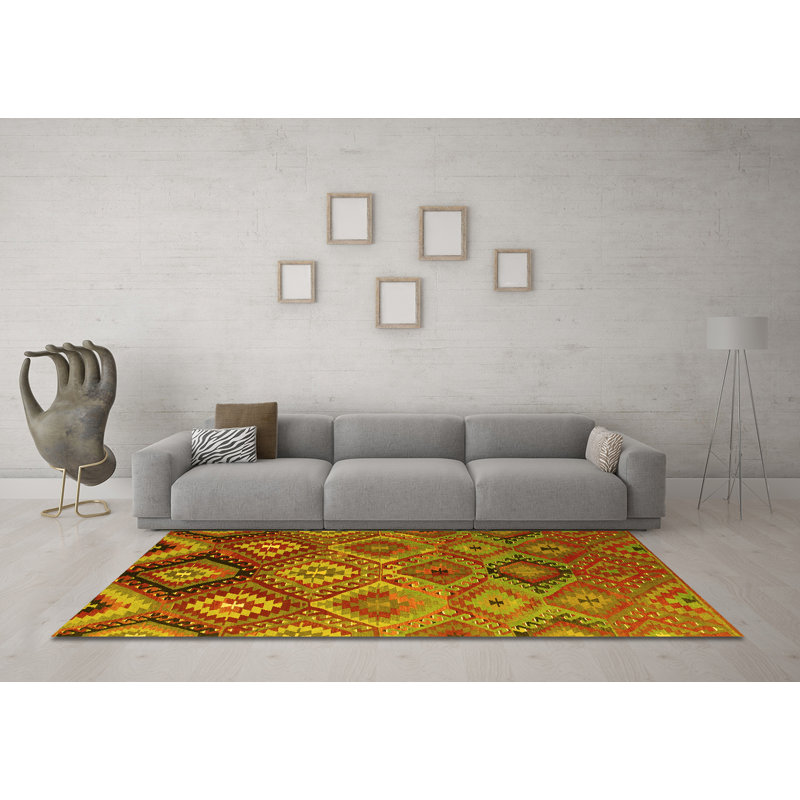 Tapis contemporain 841 jaune lavable à la machine, Carré de 6 pi
