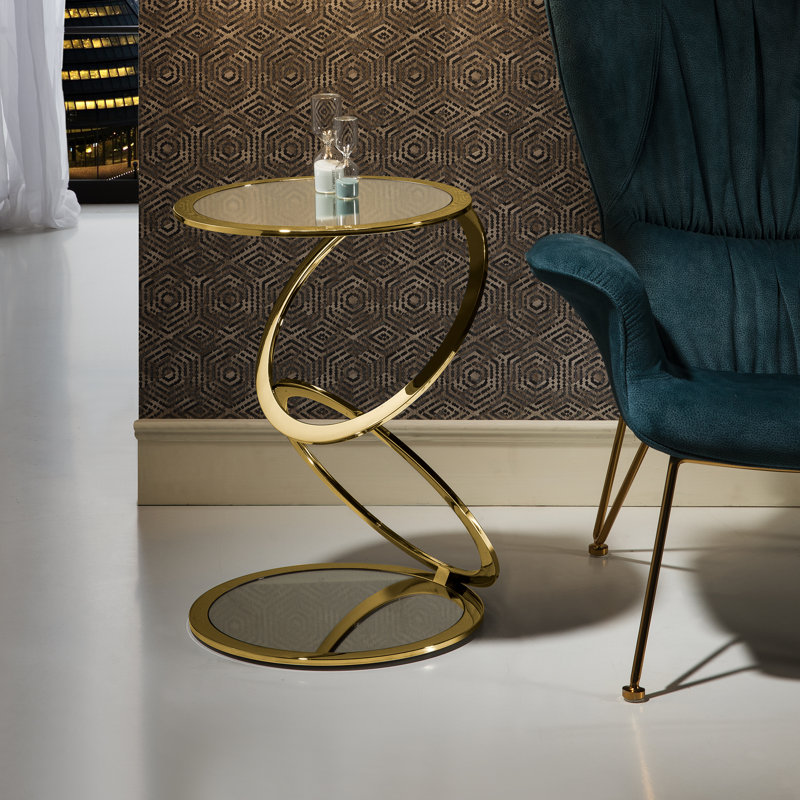 Brooklet Glass Top Abstract End Table, Gold