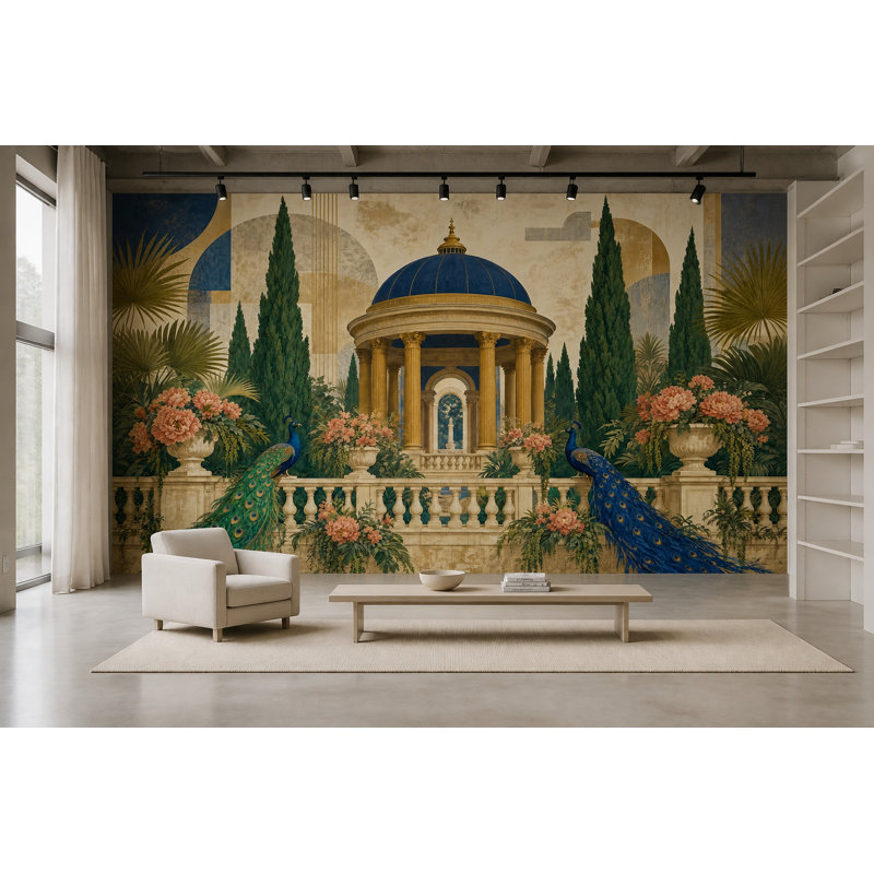 Papier peint classique paysage de paon, 160 po x 108 po, Peler et coller