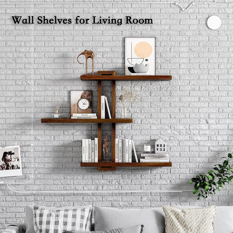 Adjustable Floating Shelves Set Of 3 - Rustic Wall Shelves For Living Room, Bathroom, Bedroom - Solid Wood With Customizable Shapes And Invisible Brackets
