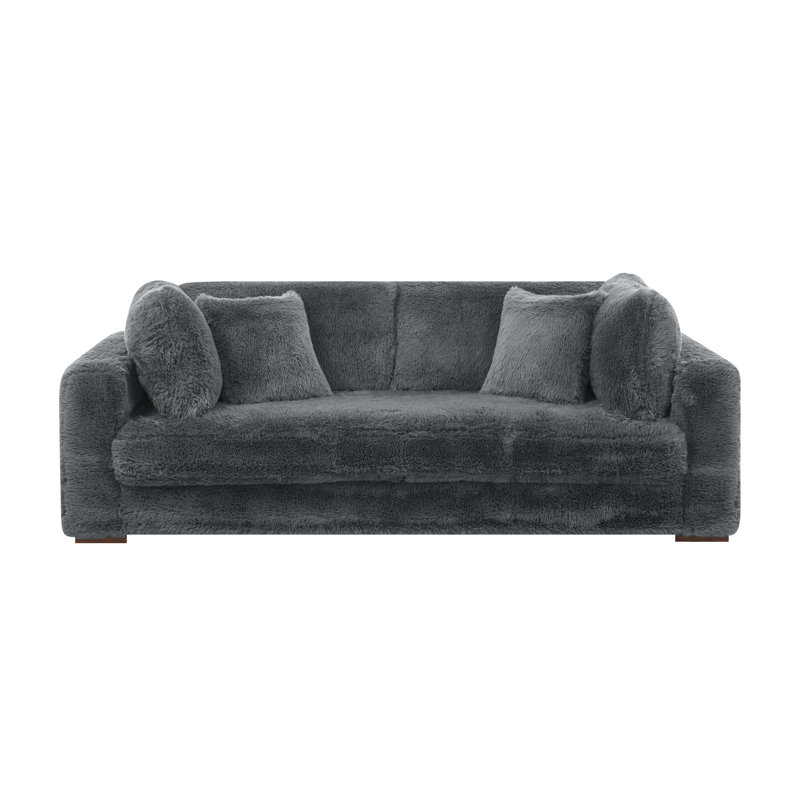 Alcantara 89.5" Square Arm Sofa, Dark Gray Faux Fur