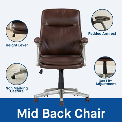 Sealy Hugo Brown Faux Leather Mid-Back Office Chair with Padded Armrests