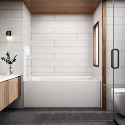 Condris 60" x 30" Acrylic 3-Wall Alcove Tub, Deep Soaking Rectangular Bath with Overflow & Anti-Slip Bottom, White