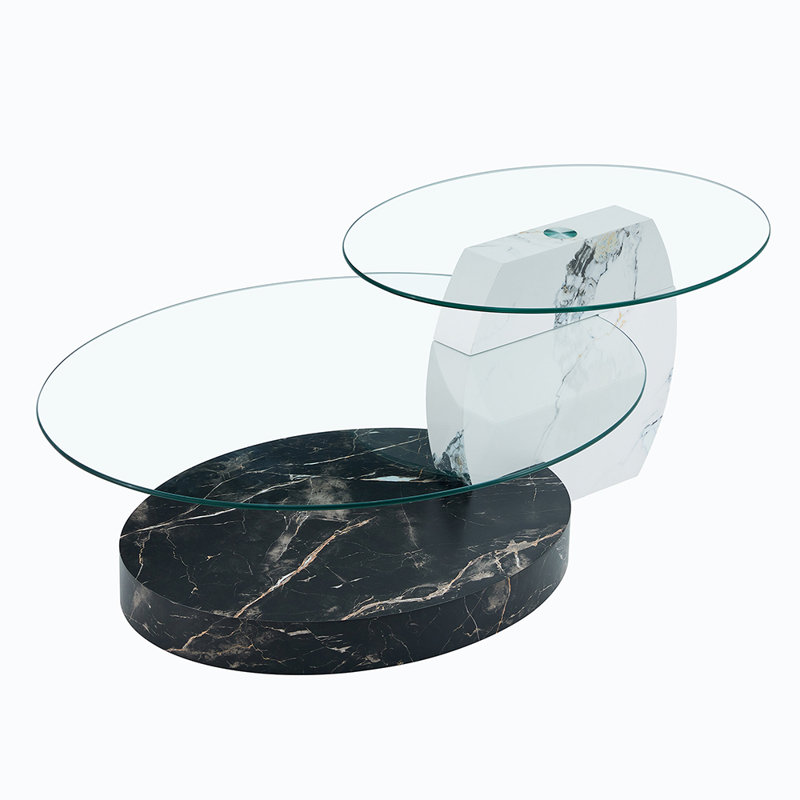 Grain Double Layer Coffee Table, White/Black