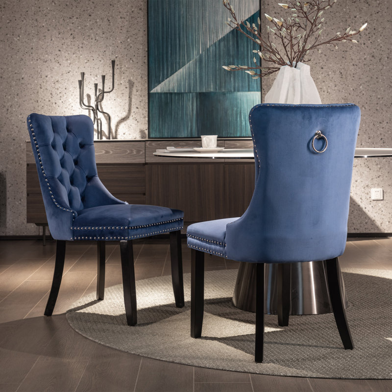 Allena Tufted Wing Back Dining Chair, Brown, Blue
