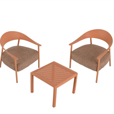Apricot Brown Patio Furniture With 2 Chairs And Table, Soft Cushioned Seating, Iron Legs, Complementary Design Supportive Seamless Plywood Joints, Cushioning