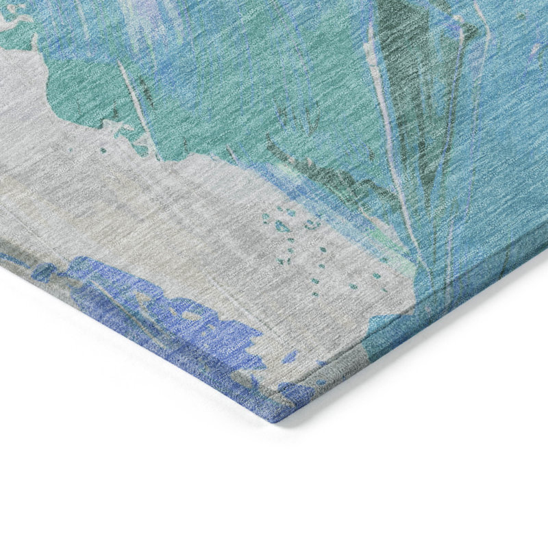 Machine Washable Indoor/Outdoor Xhevrie Seafoam Rug, Rectangle 1'8" x 2'6"
