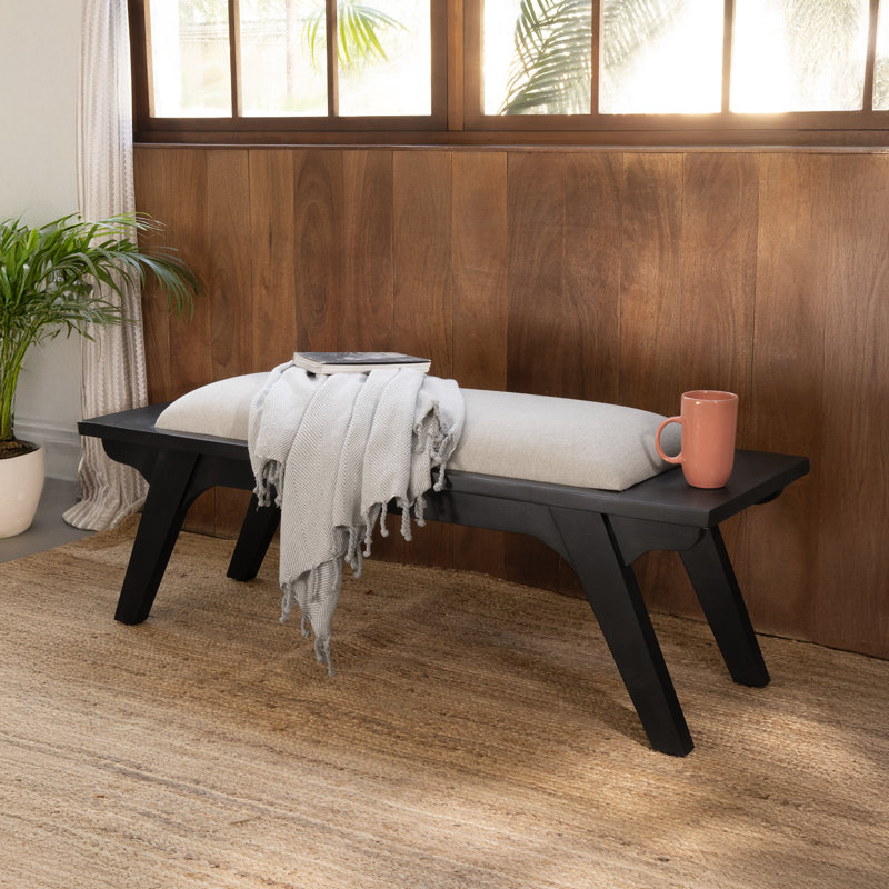 Noah Solid Wood Bench with Upholstered Cushion Seat, Black