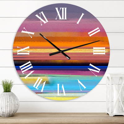 Minimal Strokes Composition in Yellow Purple and Orange - Modern wall clock