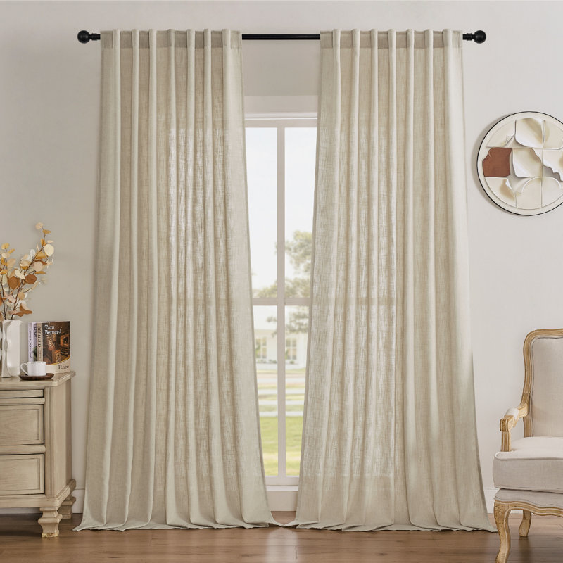 Draycott Linen Blend Semi-Sheer Curtain Pair, Beige, 42" W x 84" L