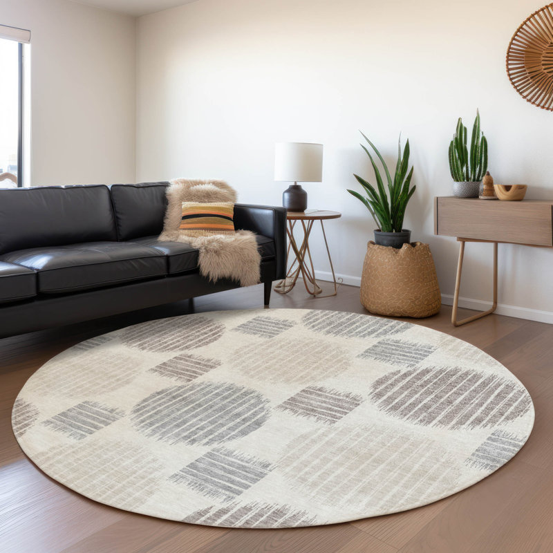 Premium Machine Washable Prisco Ivory Rug, Round 8'