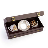 Coffee Cup & Saucer AFRICA ZIMBABWE AND DJERBA Set of 2 in Luxury Box diam. 2.3in, H 2.5in, Cap. 4 oz, Saucer diam. 4.75in