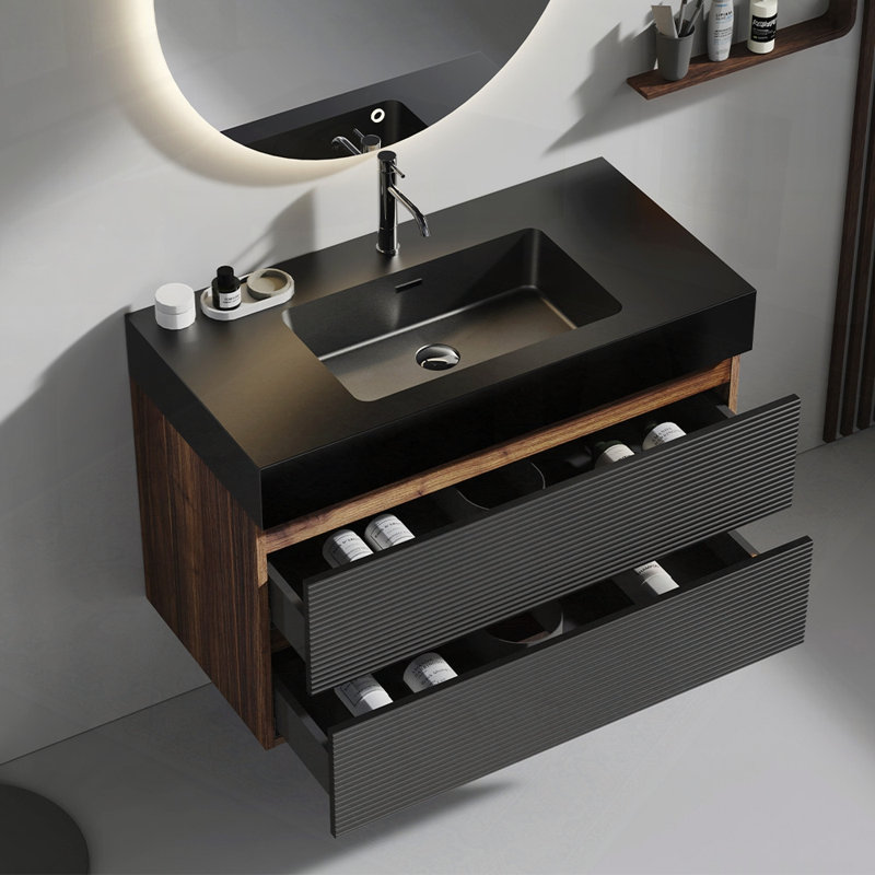 Meuble-lavabo mural flottant, Noir