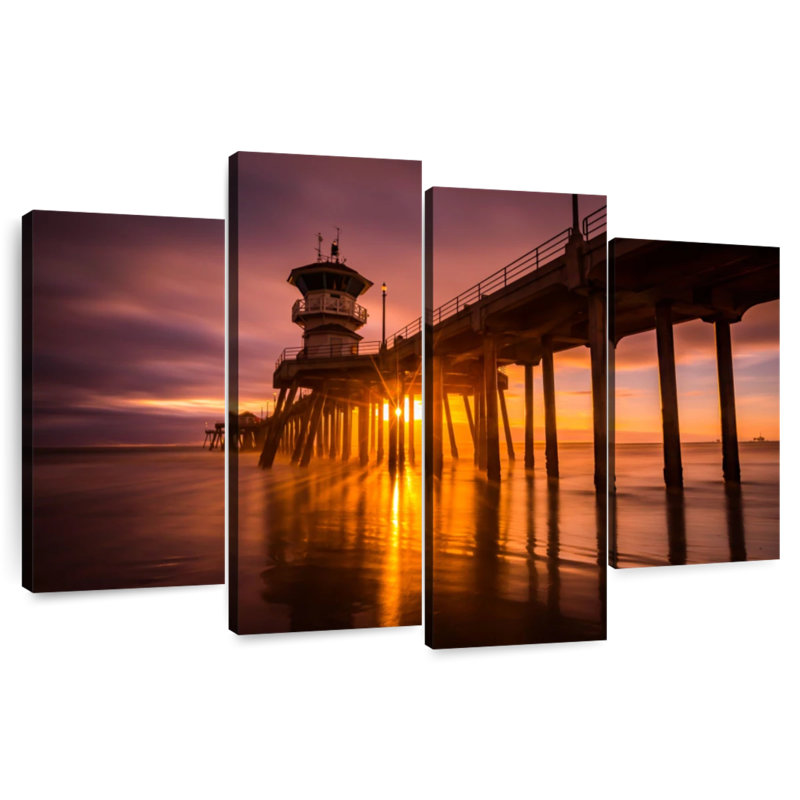 Sunset at huntington beach pier Aletra, H 48 po x l 75 po