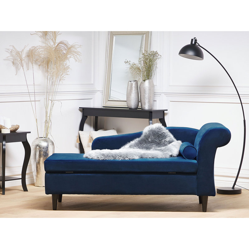 Jahiem Velvet Chaise Lounge, Navy Blue