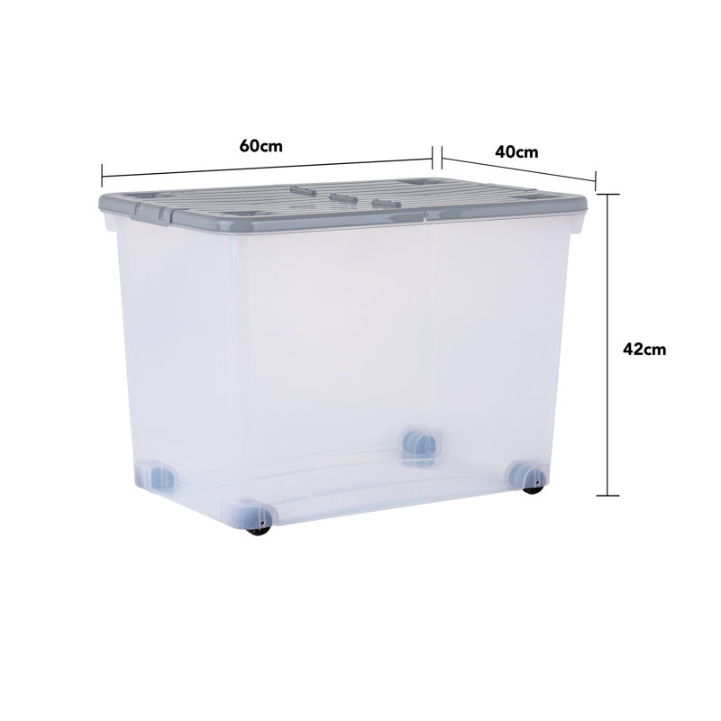 Wham 80L Box with Wheels & Folding Lid - Clear/Cool Grey