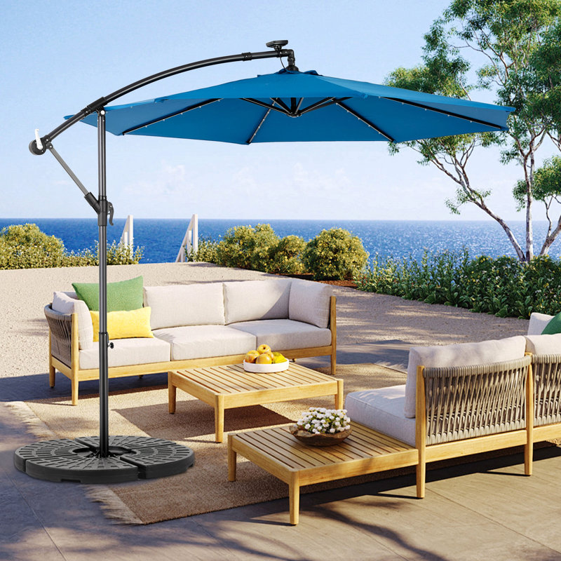 Parasol de marché suspendu 10 pi à DEL solaire (sans base), Bleu très foncé