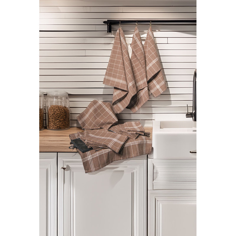 Ensemble de serviettes de cuisine de qualité supérieure (10 pièces), 100% coton, 19,7 po x 27,6 po | 210 g / m², lavable à la machine, brun et blanc | Doux, absorbant, durable pour une utilisation quotidienne