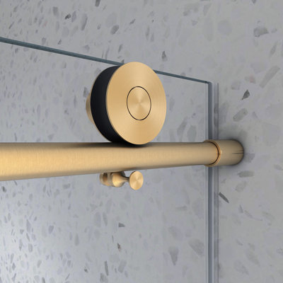 6076 Brushed Gold Frameless One Fixed And One Shifted Shower Door,70MM 304 Stainless Steel Large Pulleys With Adjustable Soft Closing Function,With Nano Easy Cleaning,Stick Explosion-Proof Menbrance