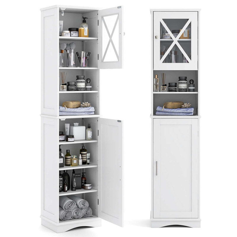 67" Tall Bathroom Cabinet Freestanding Storage Cabinet With 5 Adjustable Shelves, Polished Chrome