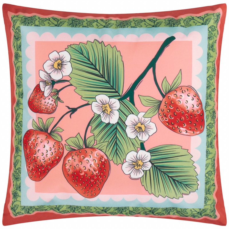Anemone Strawberries Indoor / Outdoor Floral Red Square Throw, Polyester