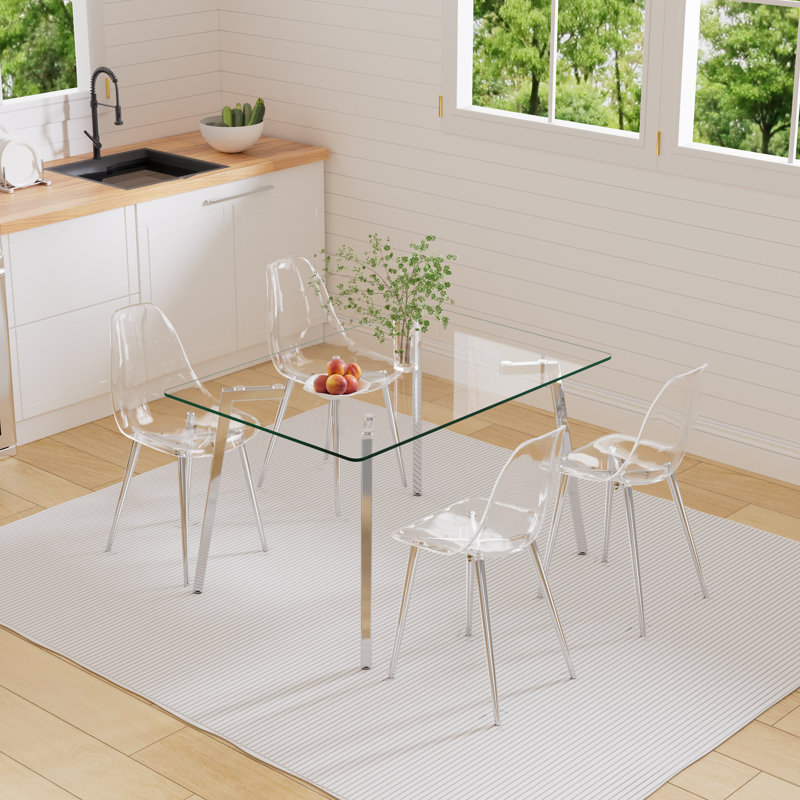 Ensemble de salle à manger rectangulaire L 51 po x l 31,5 po Laketia, Transparent, Argent, Transparent / argent