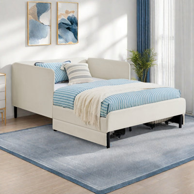 Upholstered Daybed With 2 Storage Drawers And Adjustable Side Rail