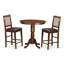L'ensemble de salle à manger 3 pièces à hauteur de comptoir comprend une table de salle à manger ronde avec piédestal et 2 chaises rembourrées en similicuir, acajou-122937789-122937791