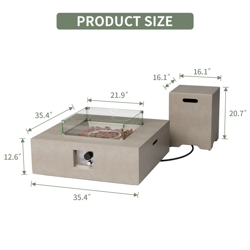 Kinzie Square Concrete Propane Smokeless Fire Pit Table, Gray