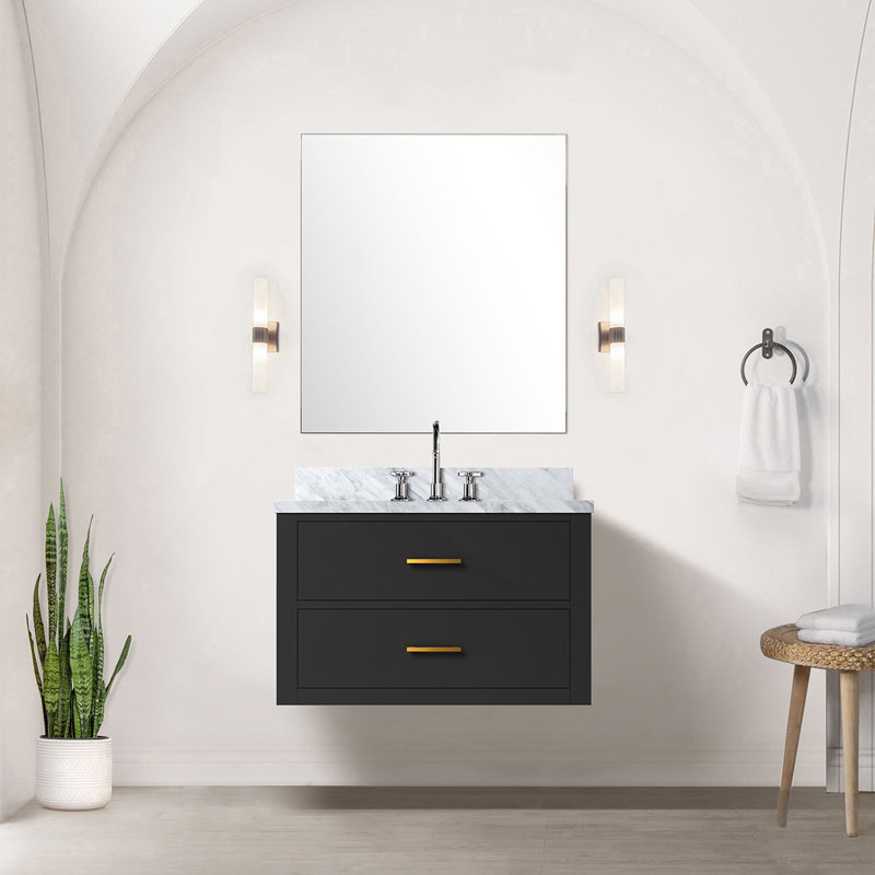 Ensemble de meuble-lavabo et robinet en marbre noir Carrara, Noir