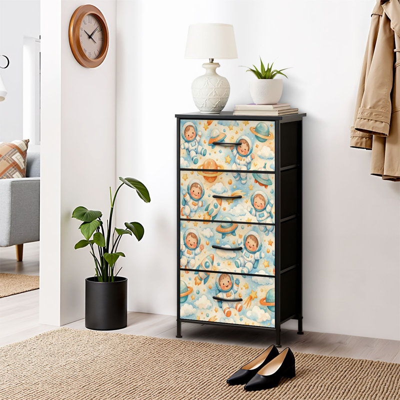 Commode 4 tiroirs pour chambre à coucher, commode étroite, plateau en bois et structure en fer 18 "x37,5" - (H x H)