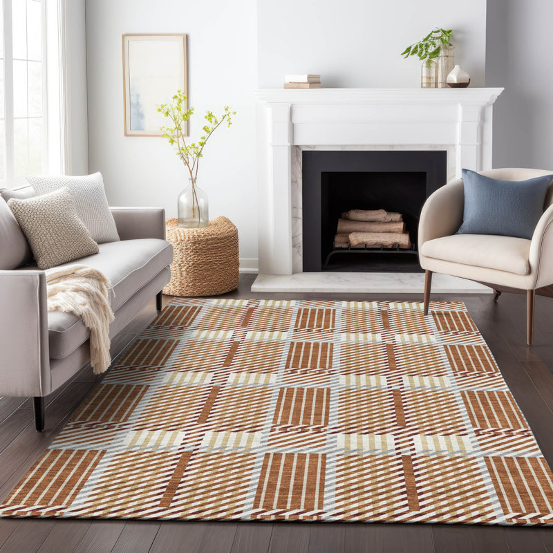 Lunara Orange Washable Indoor-Outdoor Rug - , 3' x 5'