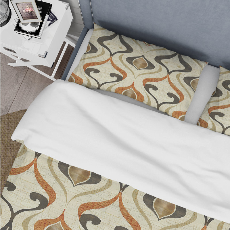 Ensemble de housse de couette Brown Ogee Print V - Midcentury, Housse de couette très grand + 2 taies décorativ