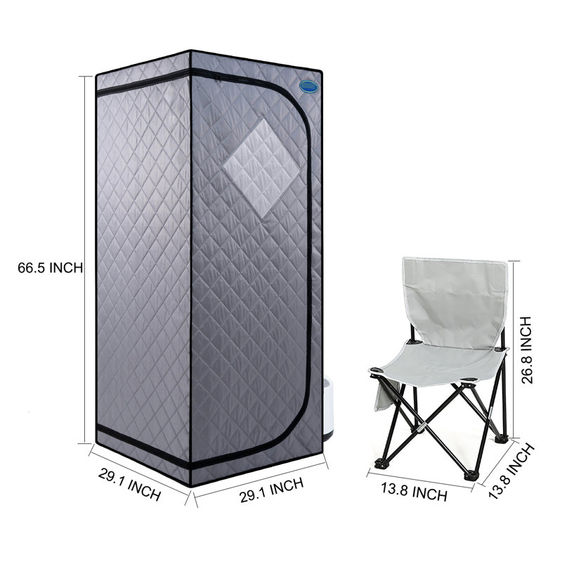 Portable Steam Tent - Home Spa Wellness. Grey Color. 2.2L Pot. 150F Max Heat. . Remote With Timer. Foldable Chair. Waterproof Material. Easy Install & Move. , Leakage-, Protected. 9 Gear Settings.