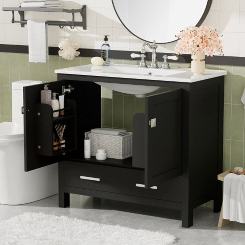 36" Bathroom Vanity with Ceramic Sink, Black