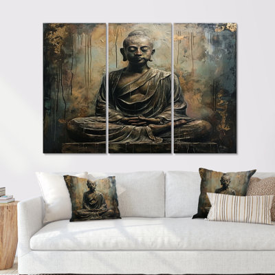 Vintage Buddha Silver Blue - Buddhism Wall Art Set