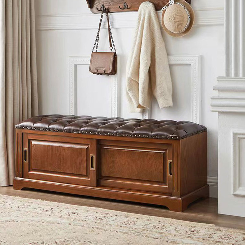 Banc rembourré en noyer clair, H 17,72 po x l 43,31 po x P 14,96 po