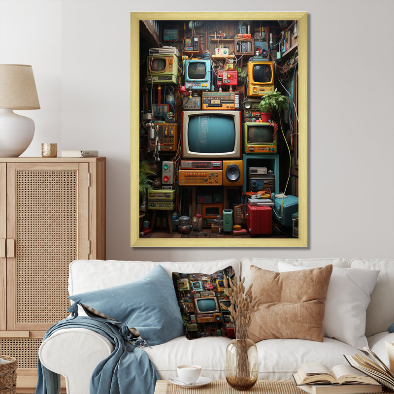 Rétro jeu vidéo rétro, impression sur toile, Cadre doré à une seule photo, H 44 po x l 34 po x P 1,5 po