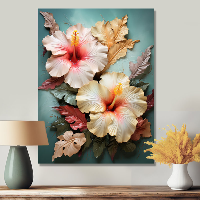 Rivero - art mural hibiscus, Sans cadre, métal, H 32 po x l 24 po