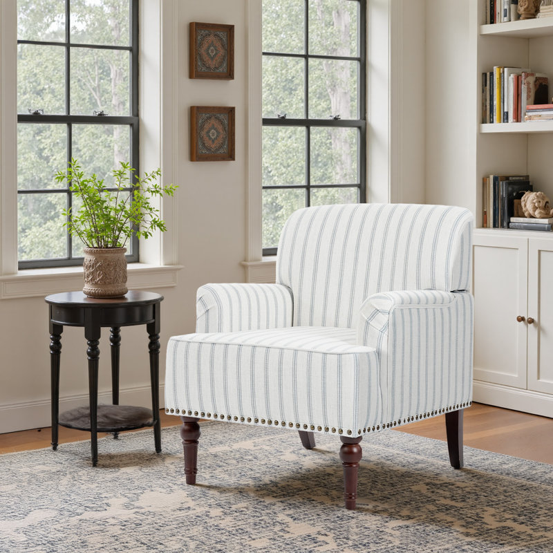 Fauteuil Iliana, Pinstripe Light Blue Linen Blend