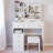 37" Middle Size Left Drawer Desktop Vanity Table + Cushioned Stool, Large Sliding, Touch Control, Tri-Color Switching, Brightness Adjust LED Mirror, High Capacity Storage, Suitable For Large Space-1154171921