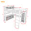  Lit mezzanine double en métal avec bureau en L, garde-robe, cubes de rangement et tablettes, structure robuste, blanc-1843467463