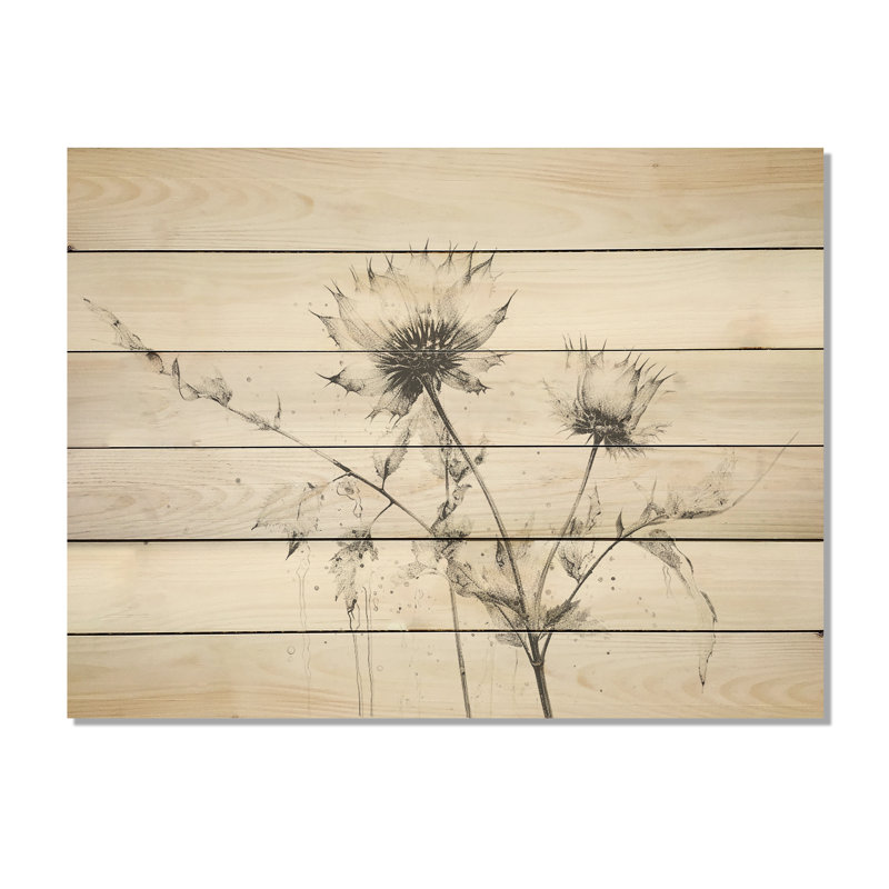 Minimalisme chardon I - chardon, art sur bois de pin naturel, H 24 po x l 32 po