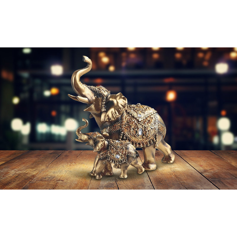 Figurine éléphant et ourson 9,25 po