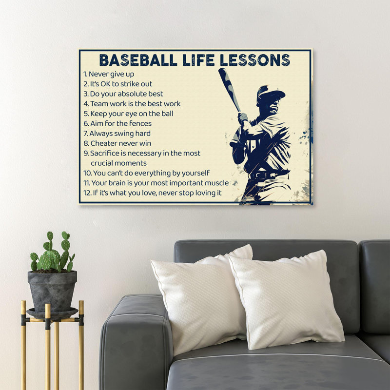 Baseball Player's Back - Baseball Life Lessons - 1 pièce, reproduction d'art graphique sur toile tendue