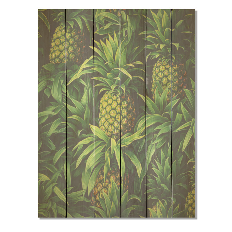 Tapisserie Tropicana Pinapple - Ananas, art sur bois de pin naturel, H 32 po x l 24 po