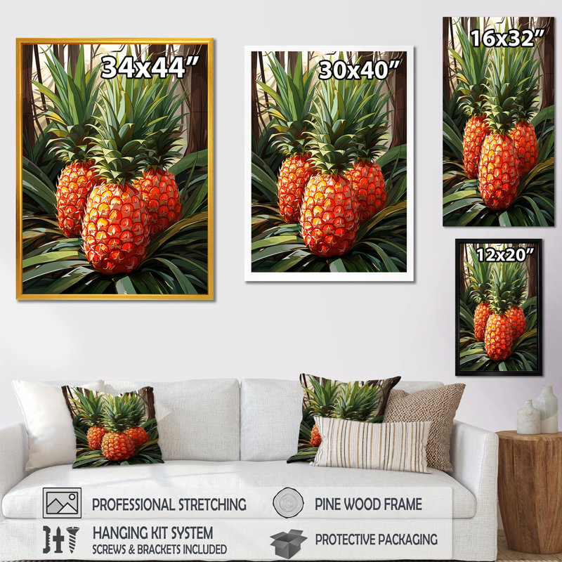 Pineapple Paradise II - Ananas, art mural, H 20 po x l 12 po x P 1 po, Cadre photo blanc