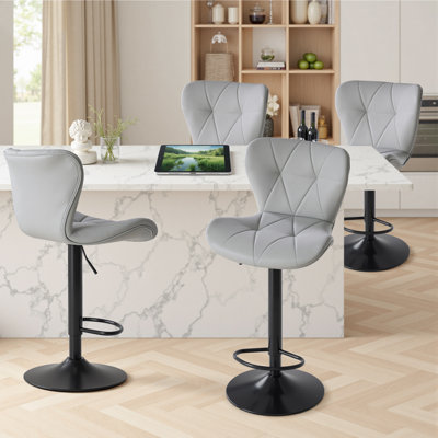 Swivel Adjustable Height Bar Stools, Leather Upholstered Counter Stools, Modern Pub Stool