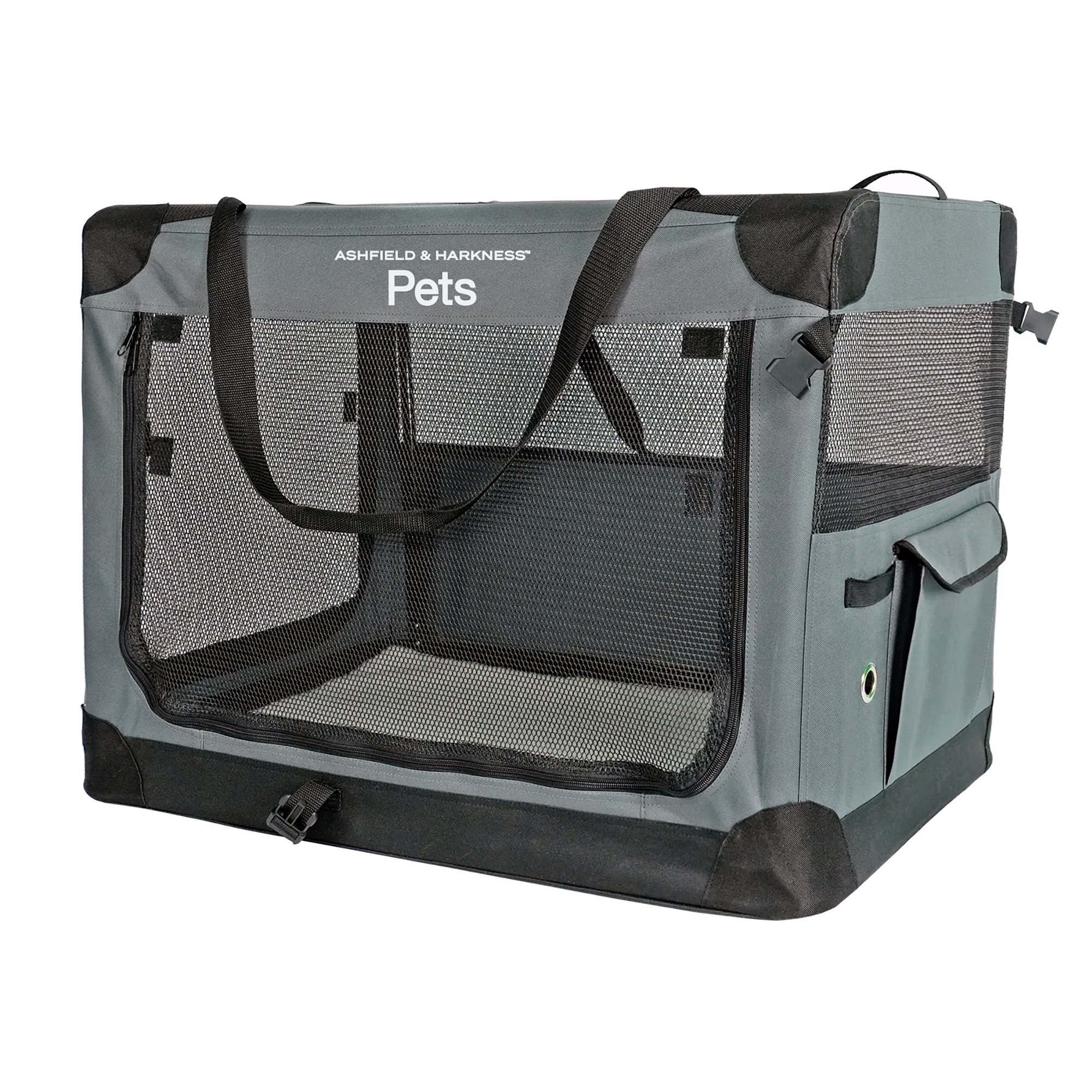 Image showcasing Ebern Designs Ashfield & Harkness: Collapsible Soft Dog Crate - Gray ...
